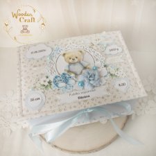 Pudełko wspomnień ręcznie robione, prezent na chrzest, roczek, narodziny "OhBabyMiś" blue - GOTOWE