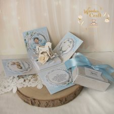 Exploding box, kartka na chrzest, roczek, narodziny, pamiątka "BabyBlue" GOTOWY