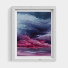 Purpurowe niebo – obraz olejny 30x40 cm, pejzaż chmur, fioletowe niebo