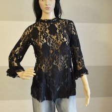 Koronkowa bluzka damska czarna M/L – elegancka, romantyczna, z rozszerzanymi rękawami