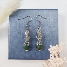 Kolczyki Agat Mszysty stal chirurgiczna handmade wirewrapping