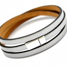 bransoletka skórzana MAGNETOOS TRIPLE SILVER GREY