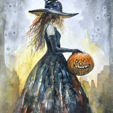 Magia jesiennej nocy Original Akwarela A4