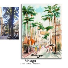 Obraz ręcznie malowany Hiszpania Malaga +rama