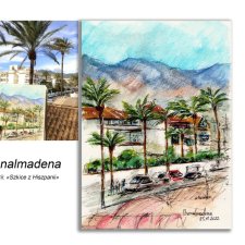 Obraz ręcznie malowany Hiszpania Benalmadena +rama