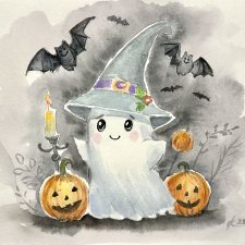 Duch Halloween Original Akwarela A4