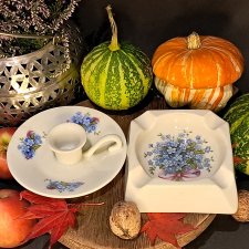 Porcelanowa popielniczka i świecznik niezapominajki