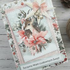 Kartka świąteczna w różu z jelonkiem