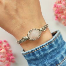 Bransoletka Kwarc Różowy sztywna stal chirurgiczna handmade wirewrapping
