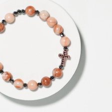 Unikatowa Bransoletka ( Różaniec)Jadeit Brzoskwiniowy i Hematyt