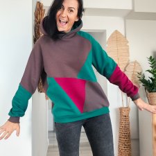 Ciepła pachworkowa bluza z kapturem