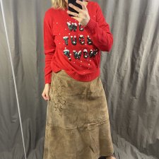 skórzana spódnica z haftem