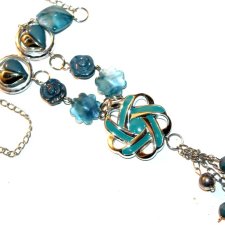 TURKUSOWE KWIATY piękny  Naszyjnik długi