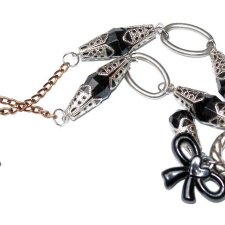 świetny  Naszyjnik czerń srebro  KOKARDKA