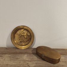 Stary mosiężny talerzyk i puzderko vintage.