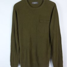 Primark cienki męski sweter z kieszonką akryl khaki / L