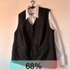 Ciemnoszara kamizelka w prążki, zapinana na suwak wełniana 4XL / 48