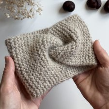 Wełniana opaska twist na głowę 100% alpaka, beżowa