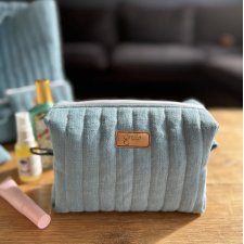 Lniana kosmetyczka box - niebieska