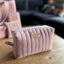 Lniana kosmetyczka box - zgaszony róż