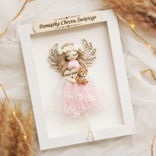 Pamiątka Chrztu Świętego dla dziewczynki - pudrowy róż Anioł Stróż