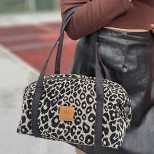 Żakardowa torebka bagietka w panterkę Beżowa