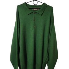 Zielony sweter polo oversize z jedwabiem i kaszmirem vintage unisex, miękki i lekki