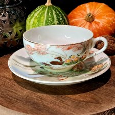 Cienkościenna porcelana iliżanka i spodek ręcznie malowene styl Kutani