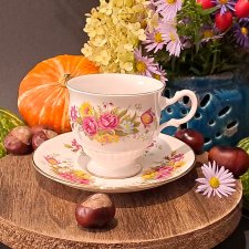 Angielska porcelana Royal Kent filiżanka i spodek wzór kwiaty tulipany róże