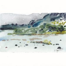 Fiordy akwarela pejzaż