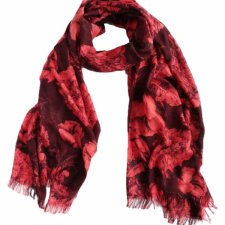 Szal vintage miękki burgundowy kwiaty