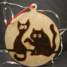 Drewniane wypalane ręcznie bombki - kot 12 - święta, mikołajki, boże narodzenie, prezent, upominek, gwiazdka, zabawne