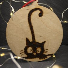 Drewniane wypalane ręcznie bombki - kot 11 - święta, mikołajki, boże narodzenie, prezent, upominek, gwiazdka, zabawne