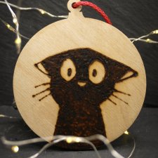 Drewniane wypalane ręcznie bombki - kot 10 - święta, mikołajki, boże narodzenie, prezent, upominek, gwiazdka, zabawne