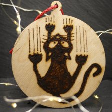 Drewniane wypalane ręcznie bombki - kot 9 - święta, mikołajki, boże narodzenie, prezent, upominek, gwiazdka, zabawne