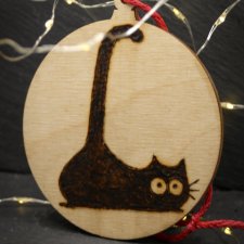 Drewniane wypalane ręcznie bombki - kot 7 - święta, mikołajki, boże narodzenie, prezent, upominek, gwiazdka, zabawne