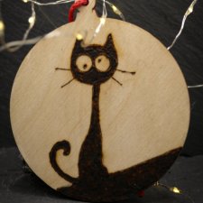 Drewniane wypalane ręcznie bombki - kot 6 - święta, mikołajki, boże narodzenie, prezent, upominek, gwiazdka, zabawne