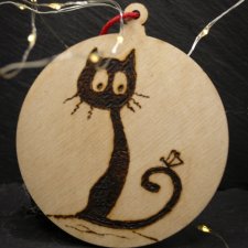 Drewniane wypalane ręcznie bombki - kot 5 - święta, mikołajki, boże narodzenie, prezent, upominek, gwiazdka, zabawne