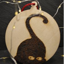 Drewniane wypalane ręcznie bombki - kot 4 - święta, mikołajki, boże narodzenie, prezent, upominek, gwiazdka, zabawne