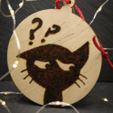Drewniane wypalane ręcznie bombki - kot 3 - święta, mikołajki, boże narodzenie, prezent, upominek, gwiazdka, zabawne