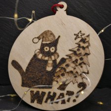 Drewniane wypalane ręcznie bombki - kot 2 - święta, mikołajki, boże narodzenie, prezent, upominek, gwiazdka, zabawne