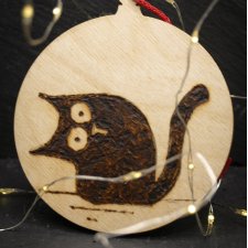 Drewniane wypalane ręcznie bombki - kot 1 - święta, mikołajki, boże narodzenie, prezent, upominek, gwiazdka, zabawne