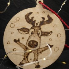 Drewniane wypalane ręcznie bombki - Renifer 1 - święta, mikołajki, boże narodzenie, prezent, upominek, gwiazdka, zabawne