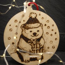 Drewniane wypalane ręcznie bombki - Miś 1 - święta, mikołajki, boże narodzenie, prezent, upominek, gwiazdka, zabawne