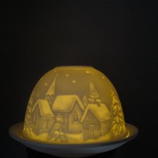 PORCELANOWY LAMPION KRAJOBRAZ ZIMOWY
