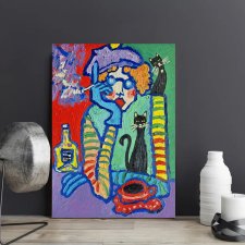 obraz do salonu olejny portret babci z kawką