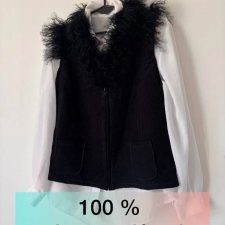 Czarna kamizelka z owczej wełny merino – 100% naturalna, styl vintage