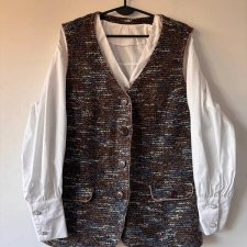 Ciepła, tweedowa kamizelka vintage ena guziki kieszenie podszewka wewnątrz