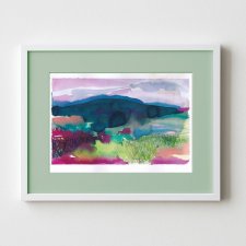 Abstrakcyjny pejzaż "Granatowa góra" akwarela A4