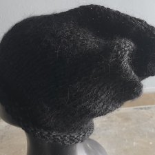 black moher z lnem czapka hand made